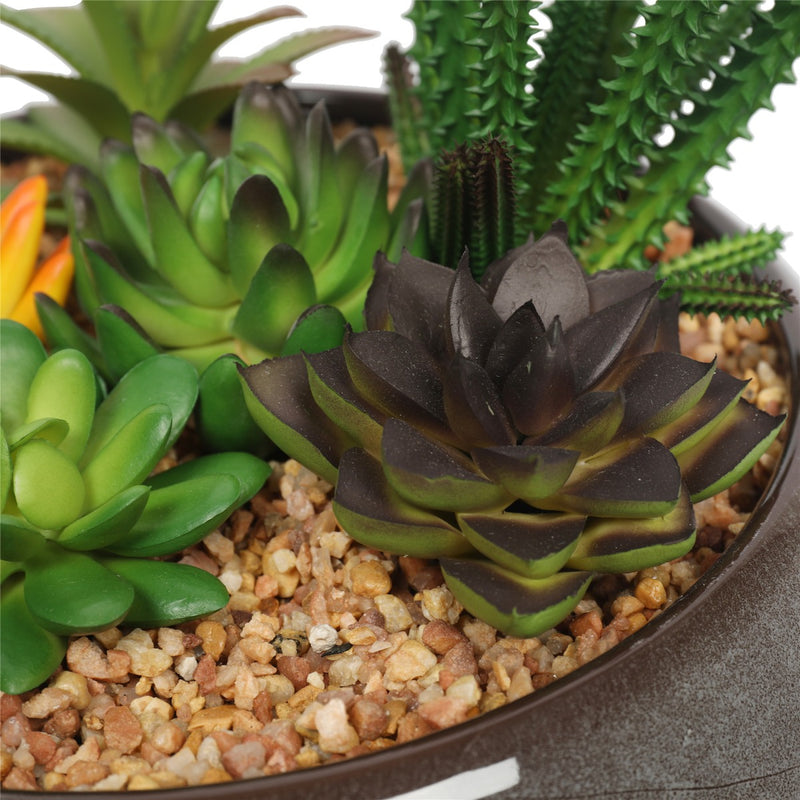 Potted Artificial Succulents with Round Decorative Bowl 19cm - Sale Now