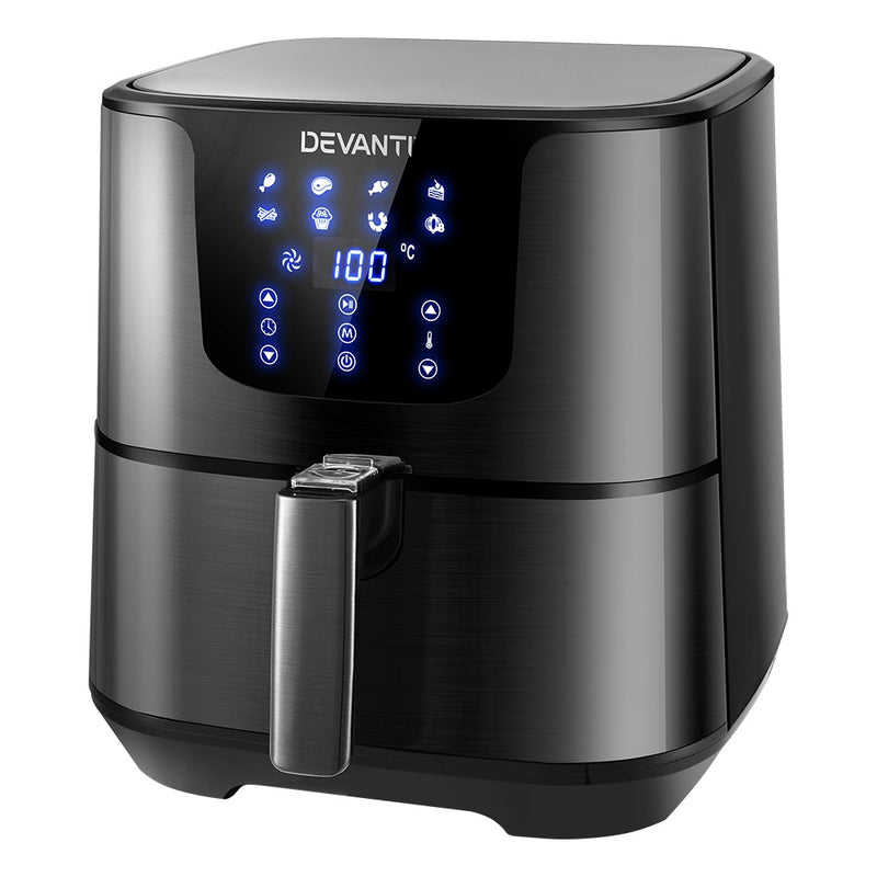Devanti Air Fryer 7L LCD Fryers Oven Airfryer Kitchen Healthy Cooker Stainless Steel - Sale Now