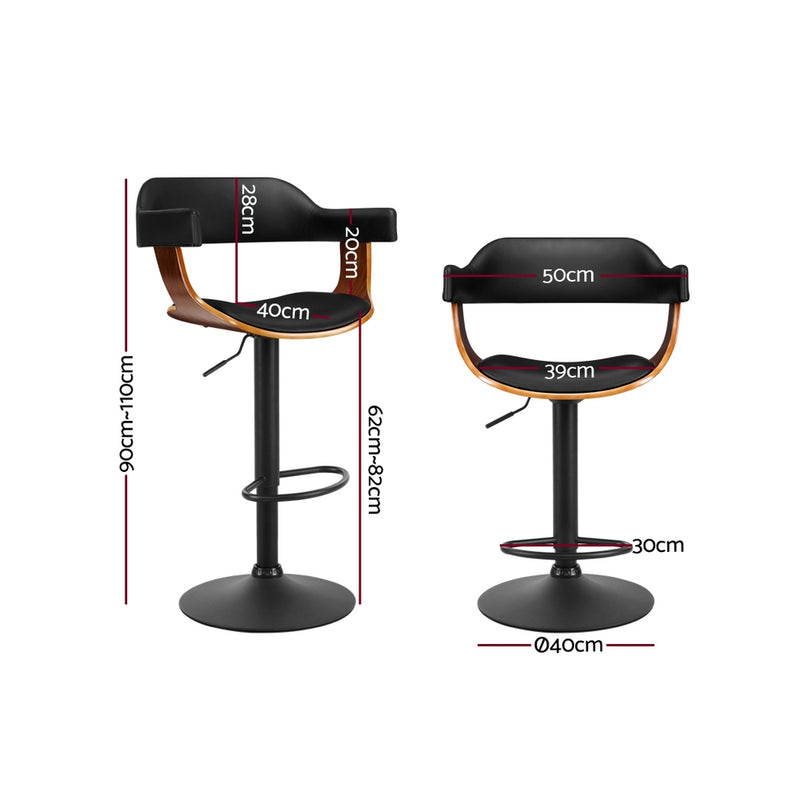 Artiss Bar Stool Curved Gas Lift PU Leather - Black and Wood - Sale Now