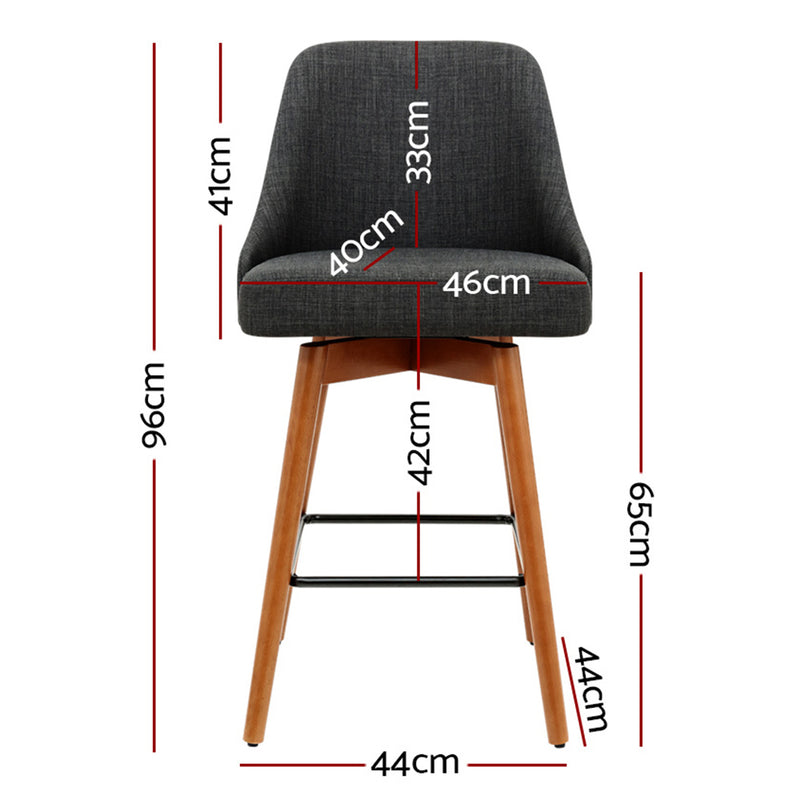 Artiss Set of 4 Wooden Fabric Bar Stools Square Footrest - Charcoal - Sale Now