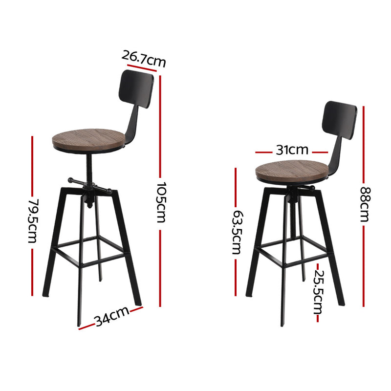 Artiss Set of 2 Rustic Industrial Style Metal Bar Stool - Black and Wood - Sale Now