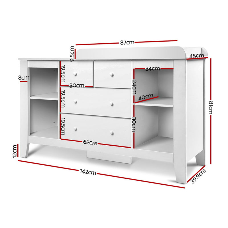Keezi  Change Table with Drawers - White - Sale Now