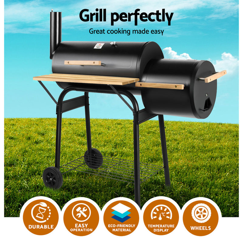 Grillz 2-in-1 Offset BBQ Smoker - Black - Sale Now