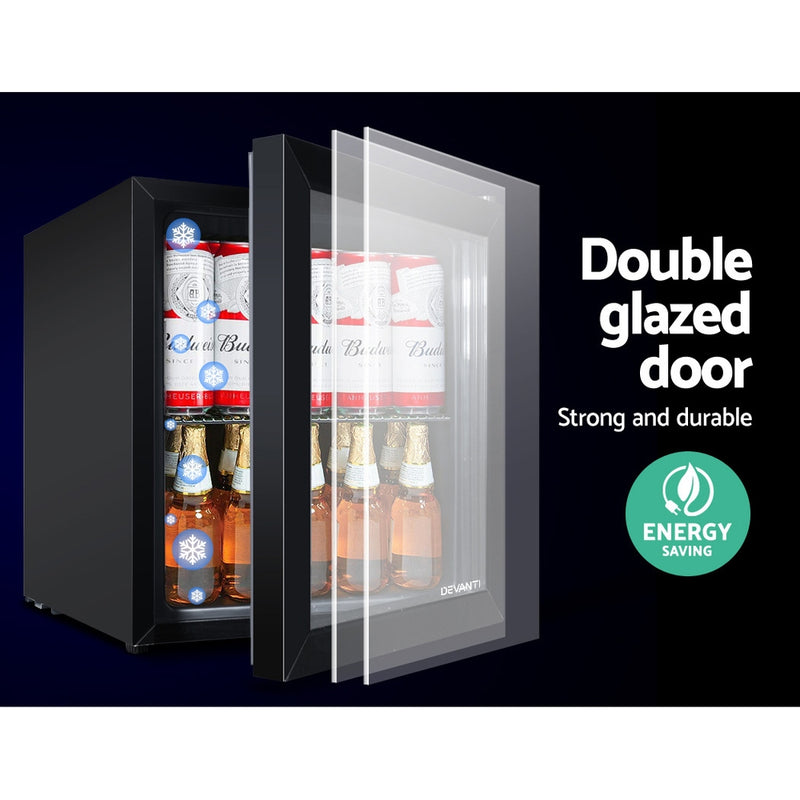 Devanti 46L Glass Door Bar Fridge Mini Countertop Freezer Fridges Bottle Cooler - Sale Now
