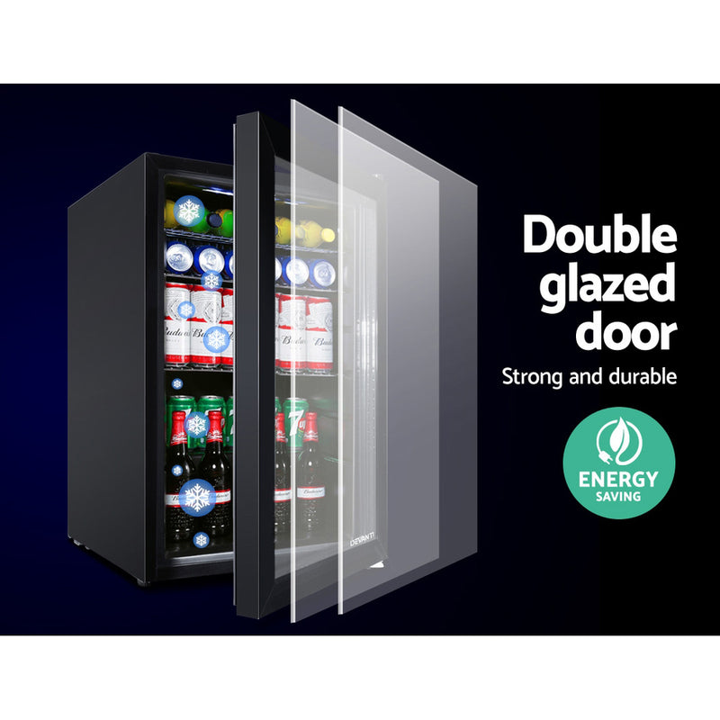 Devanti 70L Bar Fridge Glass Door Mini Countertop Freezer Fridges Bottle Cooler - Sale Now