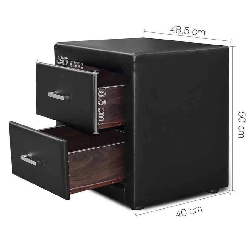 Artiss PVC Leather Bedside Table - Black - Sale Now