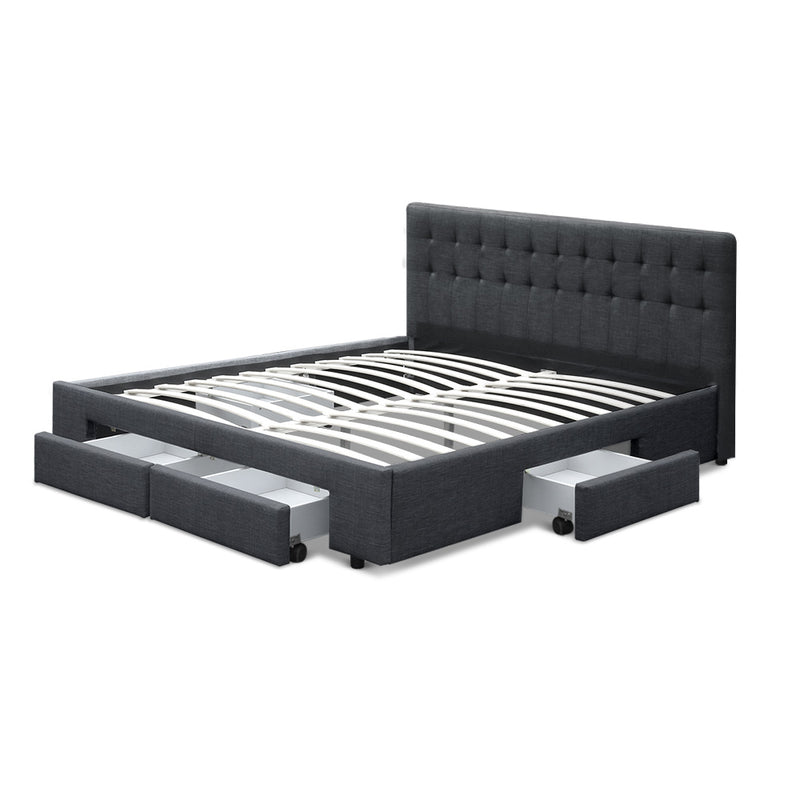 Artiss Avio Bed Frame Fabric Storage Drawers - Charcoal King - Sale Now