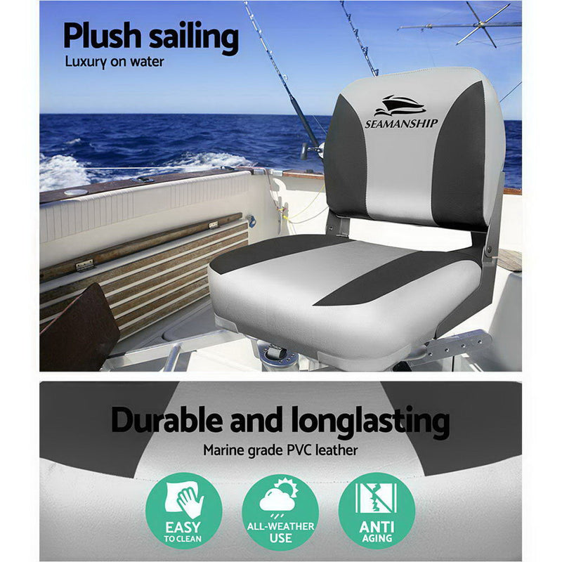 Seamanship Set of 2 Folding Swivel Boat Seats - Grey - Sale Now