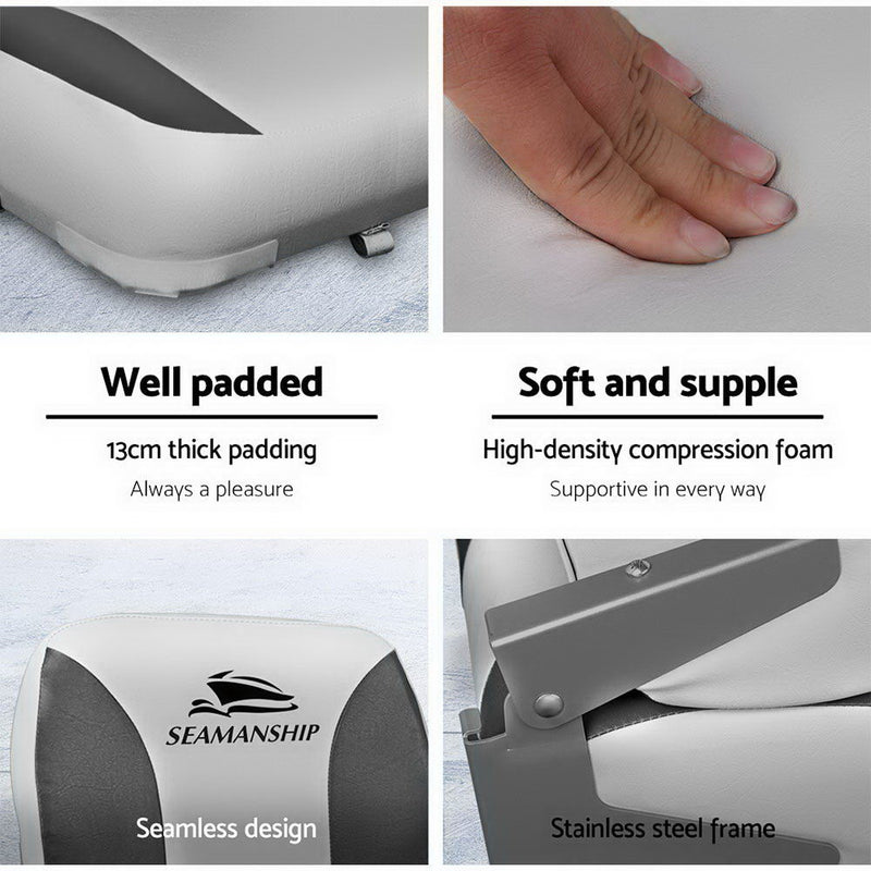Seamanship Set of 2 Folding Swivel Boat Seats - Grey - Sale Now