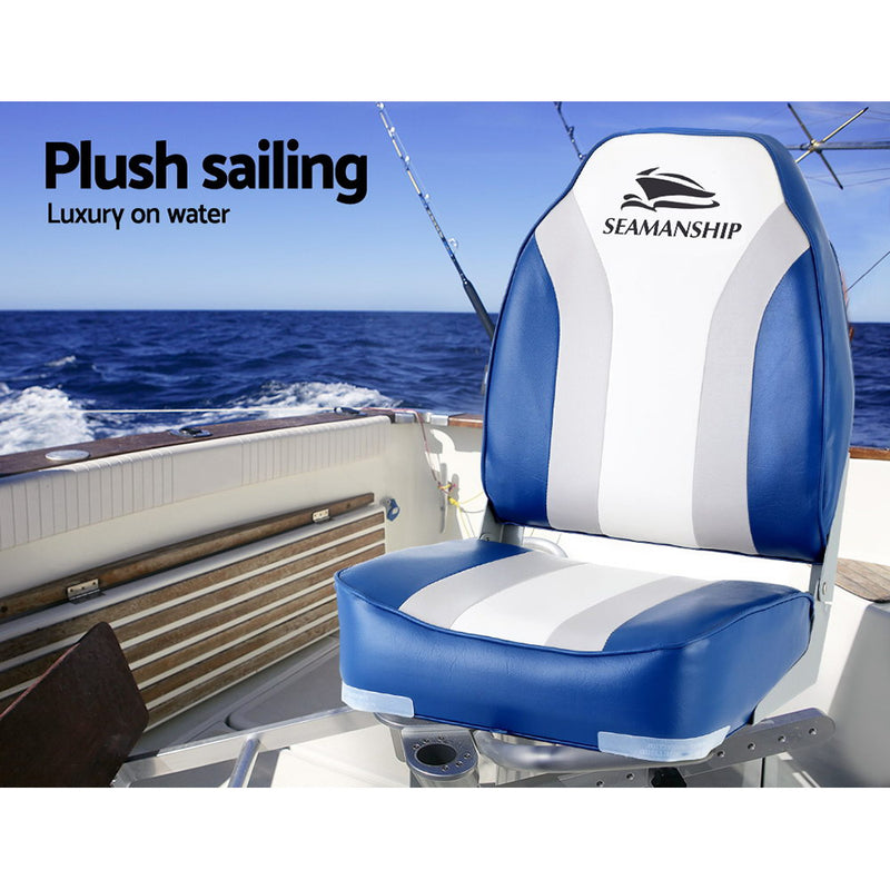Seamanship 2X Folding Boat Seats Seat Marine Seating Set All Weather Swivels - Sale Now