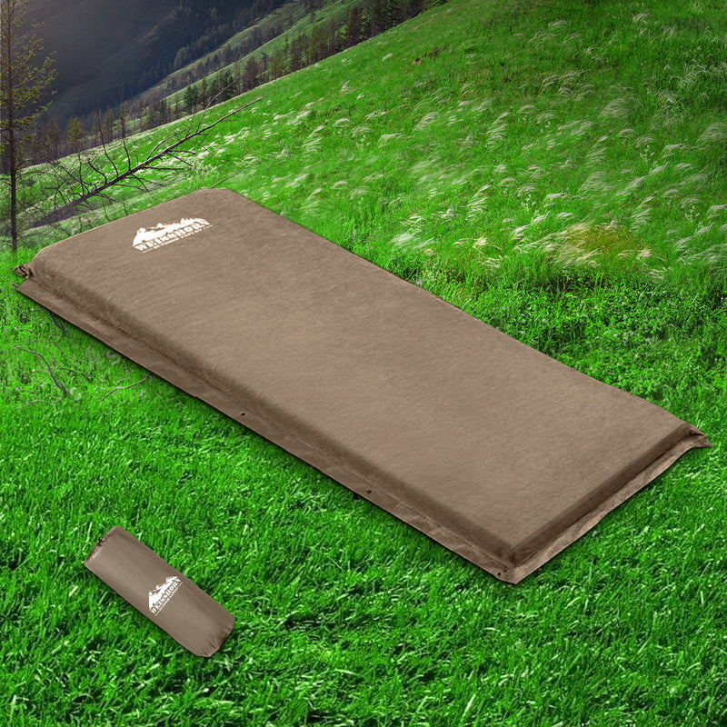 Weisshorn Single Size Self Inflating Matress Mat Joinable 10CM Thick  Coffee - Sale Now