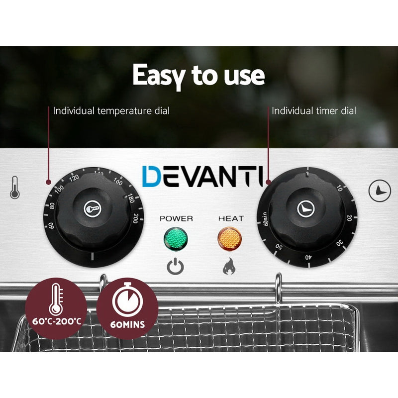 Devanti Commercial Electric Twin Deep Fryer - Silver - Sale Now