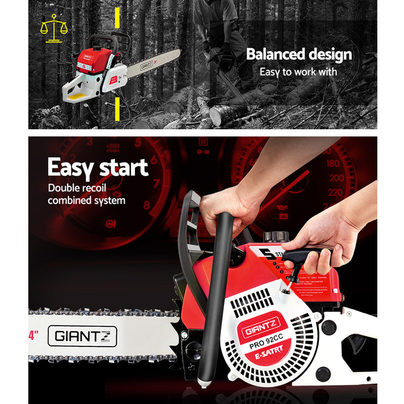 Giantz 92CC Commercial Petrol Chainsaw - Red & White - Sale Now