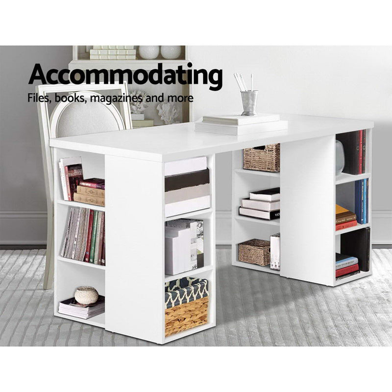 Artiss 3 Level Desk with Storage & Bookshelf - White - Sale Now
