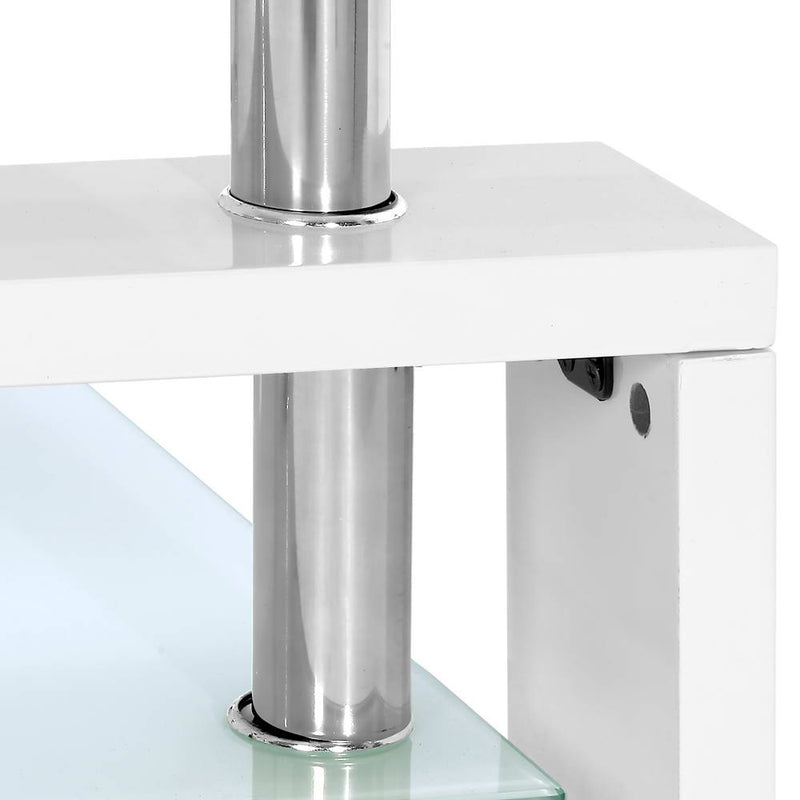 Artiss 2 Tier Coffee Table Tempered Glass Stainless Steel White - Sale Now