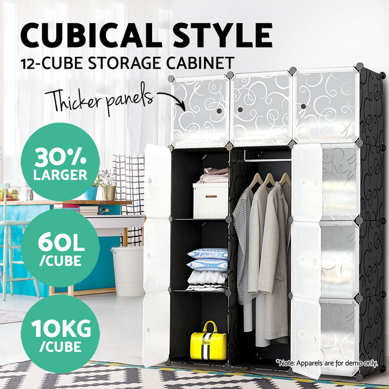12 Cube Storage Cabinet DIY Cupboard Wardrobe Shoe Rack Bookshelves Organiser - Sale Now
