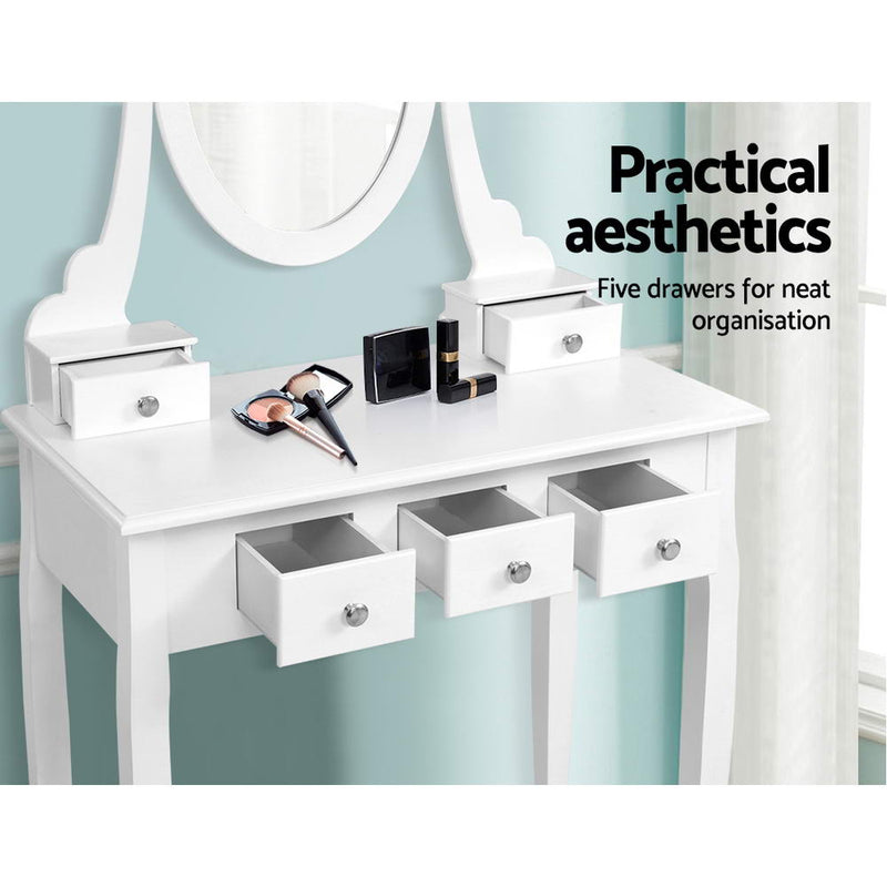 Artiss Dressing Table Stool Set Mirror Drawers Makeup Cabinet Storage Desk White - Sale Now