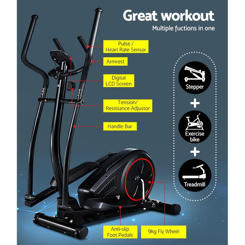 Everfit Elliptical Cross Trainer Exercise Bike Fitness Equipment Home Gym Black - Sale Now