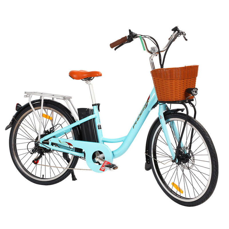 Phoenix 26" Electric Bike eBike e-Bike City Bicycle Vintage Style LG Battery Motorized Basket Green - Sale Now