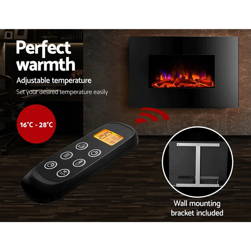 Devanti 2000W Wall Mounted Electric Fireplace Fire Log Wood Heater Realistic Flame - Sale Now