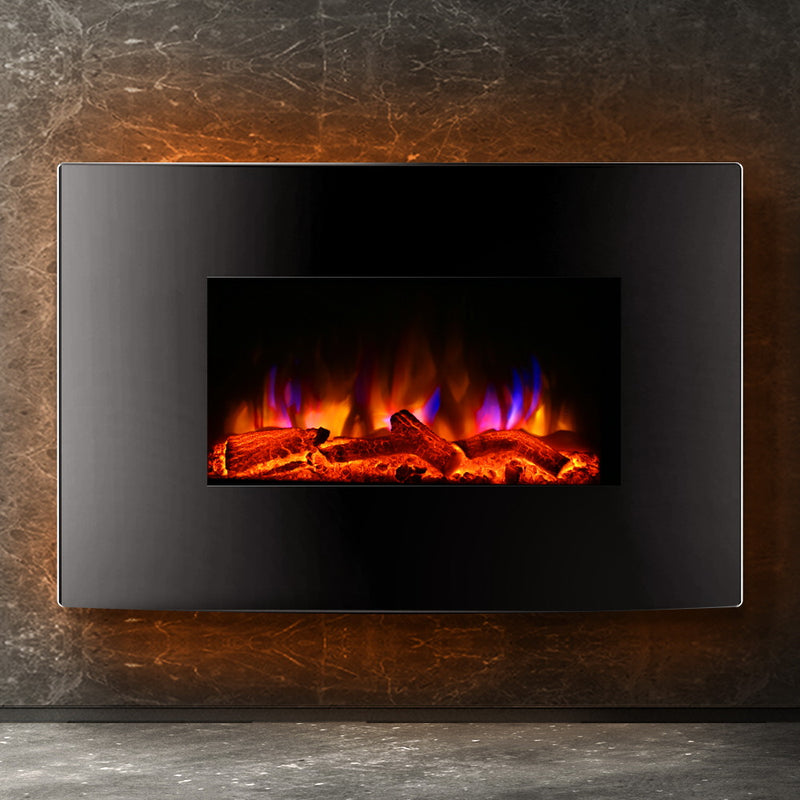 Devanti 2000W Wall Mounted Electric Fireplace Fire Log Wood Heater Realistic Flame - Sale Now
