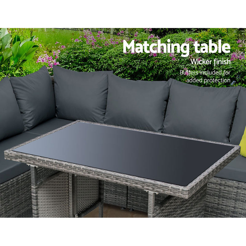 Gardeon Outdoor Furniture Patio Set Dining Sofa Table Chair Lounge Garden Wicker Grey - Sale Now