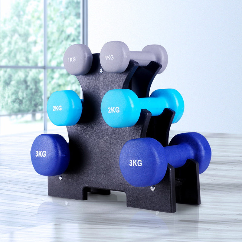 Everfit 6 Piece Dumbbell Weights Set 12kg with Stand - Sale Now