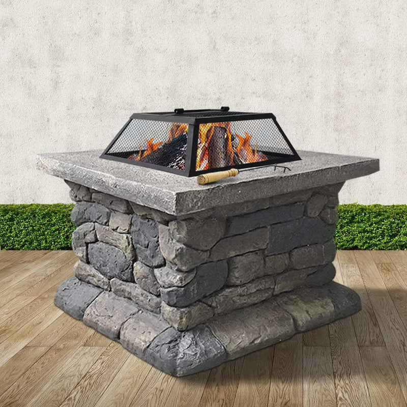 Grillz Fire Pit Outdoor Table Charcoal Garden Fireplace Backyard Firepit Heater - Sale Now