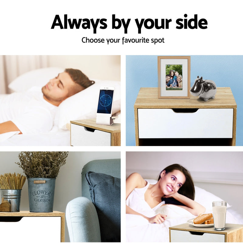 Artiss Bedside Table Drawer Nightstand Shelf Cabinet Storage Lamp Side Wooden - Sale Now