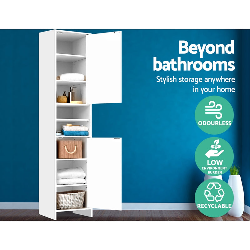 Artiss 185cm Bathroom Tallboy Toilet Storage Cabinet Laundry Cupboard Adjustable Shelf White - Sale Now
