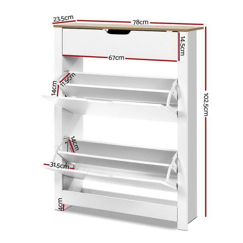 Artiss Shoe Cabinet Rack Storage Organiser Cupboard Shelf Drawer 16 Pairs White - Sale Now