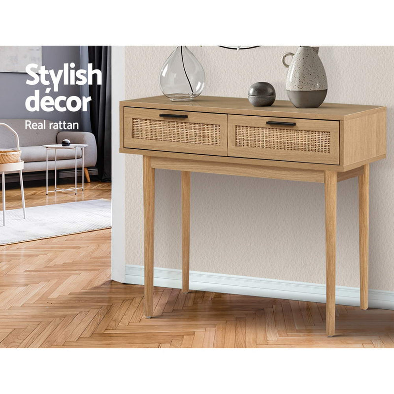 Artiss Rattan Console Table Drawer Storage Hallway Tables Drawers - Sale Now