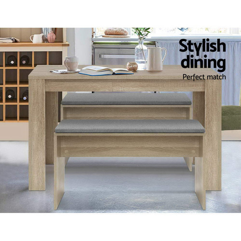 Artiss Dining Bench NATU Upholstery Seat Stool Chair Cushion Kitchen Furniture Oak 90cm - Sale Now