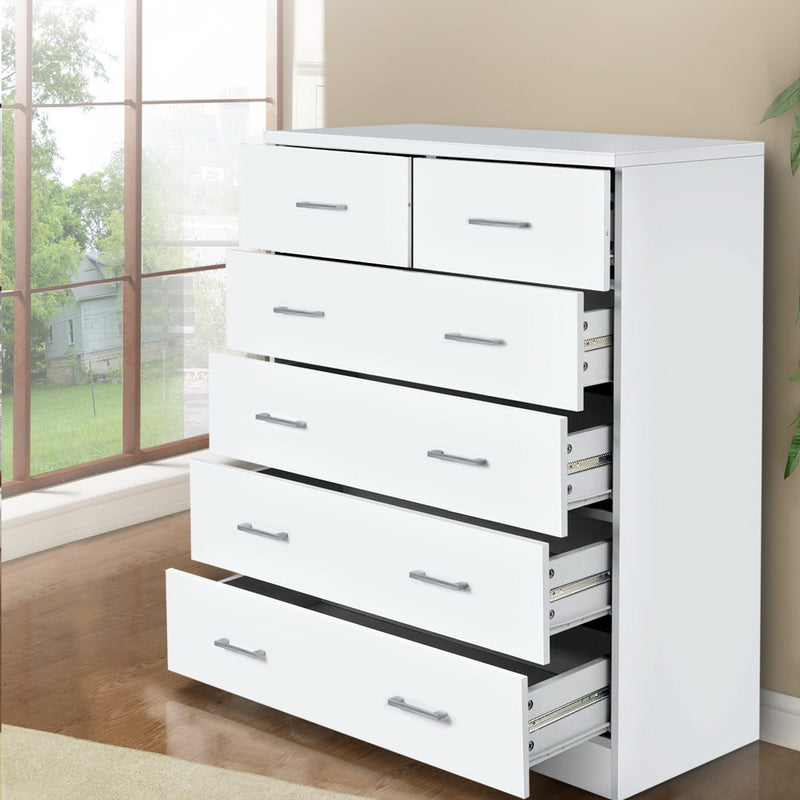 Artiss Tallboy Dresser Table 6 Chest of Drawers Cabinet Bedroom Storage White - Sale Now