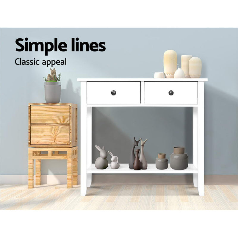 Hallway Console Table Hall Side Entry 2 Drawers Display White Desk Furniture - Sale Now