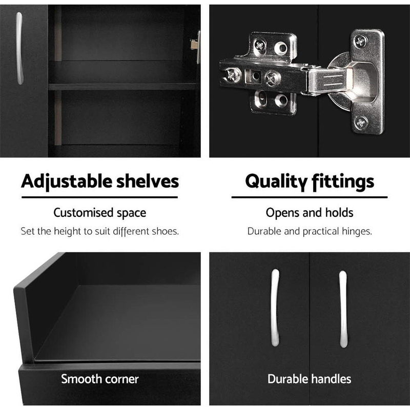 Artiss 2 Doors Shoe Cabinet Storage Cupboard - Black - Sale Now