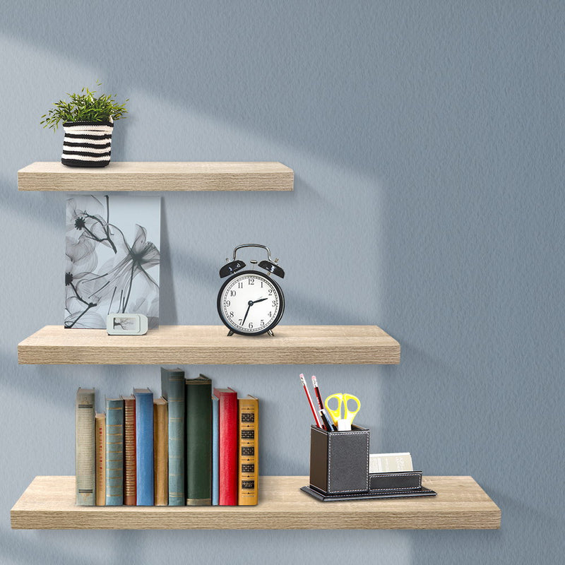 Artiss 3pcs Wall Floating Shelf Set DIY Mount Storage Book Display Rack Oak - Sale Now
