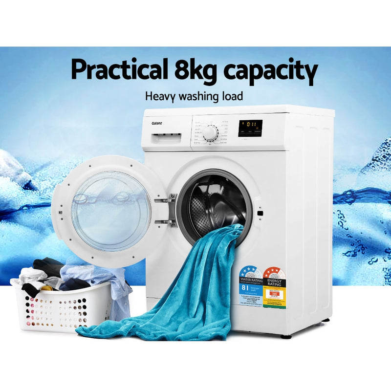 Devanti 8kg Front Load Washing Machine Quick Wash 24h Delay Start Automatic - Sale Now