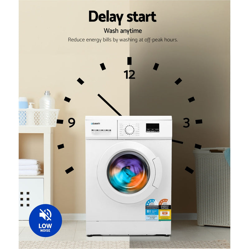 Devanti 8kg Front Load Washing Machine Quick Wash 24h Delay Start Automatic - Sale Now
