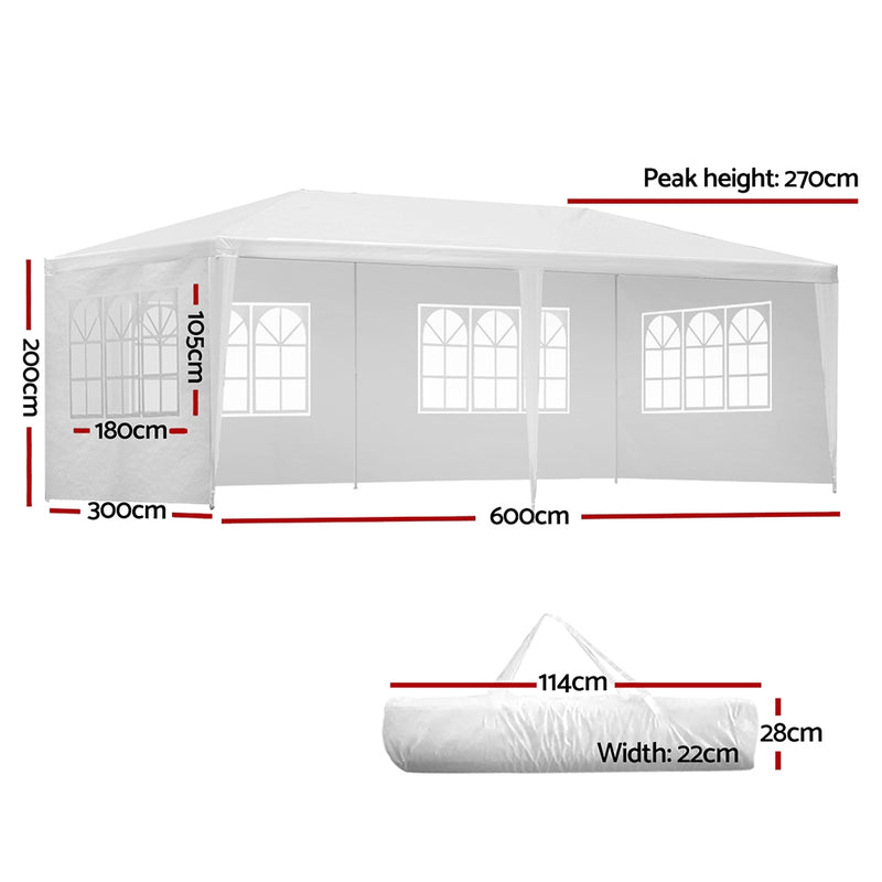 Instahut Gazebo 3x6m Outdoor Marquee Side Wall Party Wedding Tent Camping White 4 Panel - Sale Now