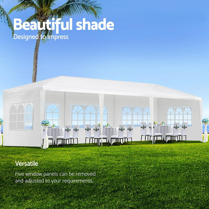 Instahut Gazebo 3x9m Outdoor Marquee side Wall Gazebos Tent Canopy Camping White 5 Panel - Sale Now