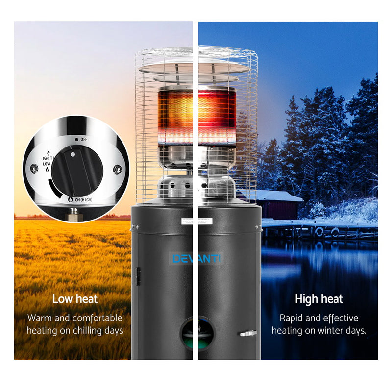 Devanti Gas Patio Outdoor Heater Propane Butane LPG Portable Heater Stand Steel Black - Sale Now