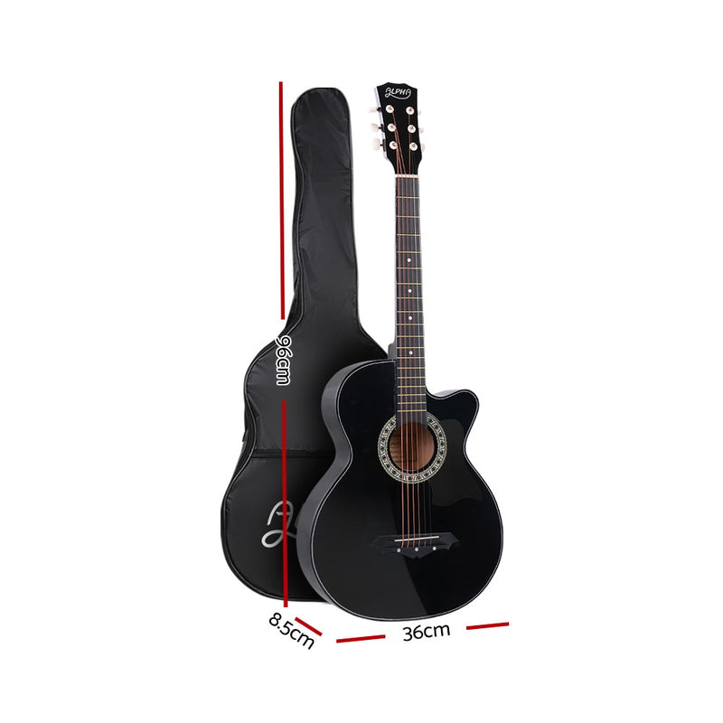 ALPHA 38 Inch Wooden Acoustic Guitar with Accessories set Black - Sale Now