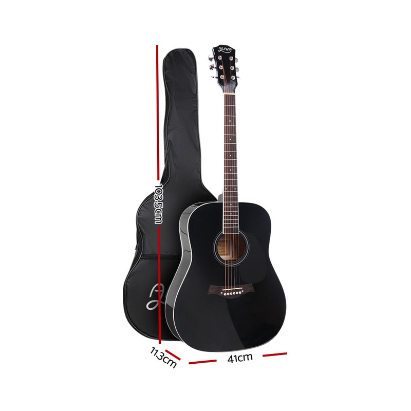 ALPHA 41 Inch Wooden Acoustic Guitar with Accessories set Black - Sale Now