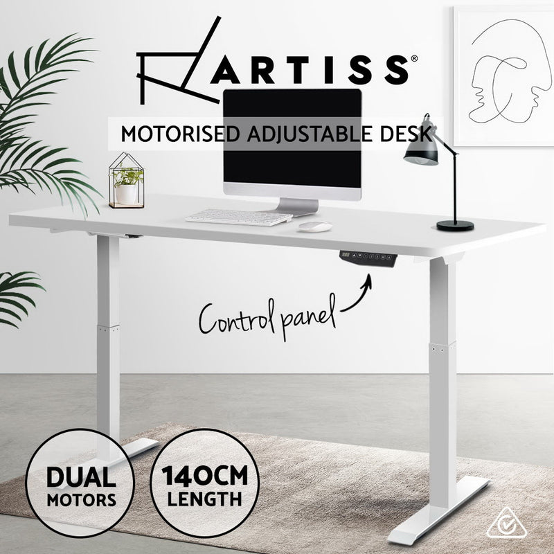Artiss Standing Desk Motorised Sit Stand Table Height Adjustable Computer Laptop Desks Dual Motors 140cm White - Sale Now