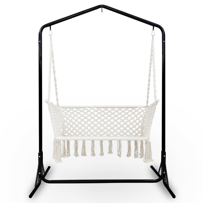 Gardeon Double Swing Hammock Chair with Stand Macrame Outdoor Bench Seat Chairs - Sale Now