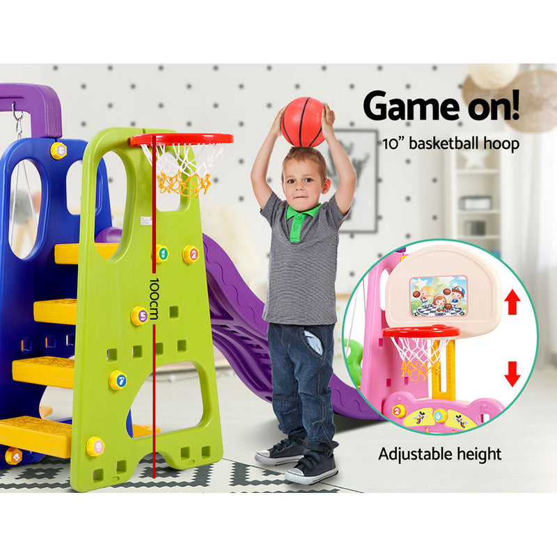 Keezi Kids 7-in-1 Slide Swing with Basketball Hoop Toddler Outdoor Indoor Play - Sale Now