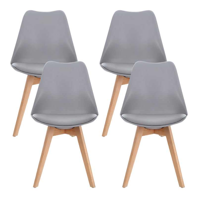 Artiss Set of 4 Retro Dining DSW Chairs PU Leather Padded Kitchen Cafe Beech Wood Legs Grey - Sale Now