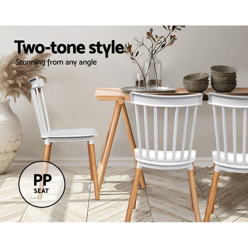 Artiss Set of 4 Dining Chairs Replica Kitchen Chair White Retro Rubber Wood Cafe Seat - Sale Now
