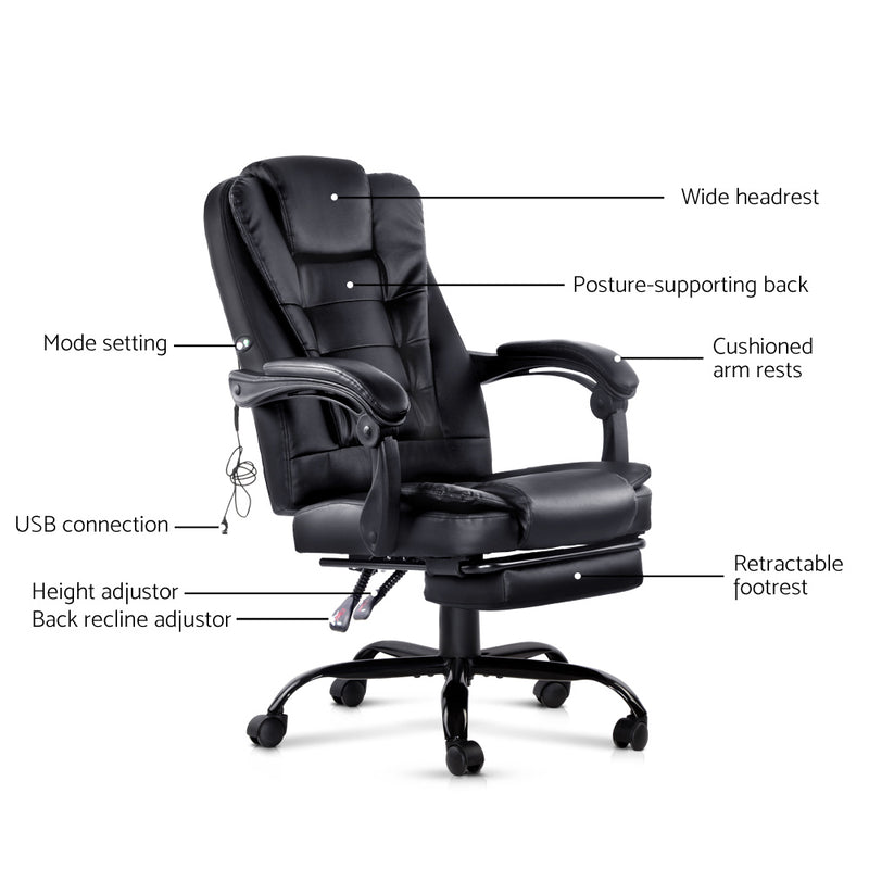 Artiss Electric Massage Office Chairs Recliner Computer Gaming Seat Footrest Black - Sale Now
